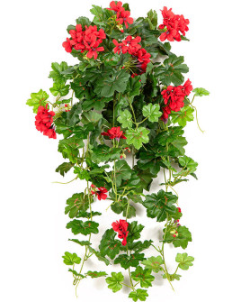 Artificial Plant Geranium Hanging Bush Red H72cm