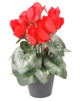 Artificial Plant Cyclamen Bush Red H33cm