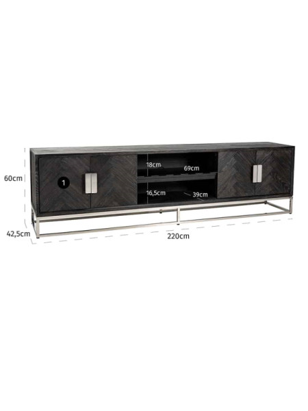 ТВ тумба Blackbone Silver 220x42cm (арт.7415) Richmond