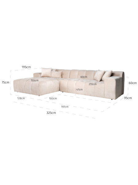 Corner sofa Cube sand velvet 325x195cm (арт.S5136) Richmond